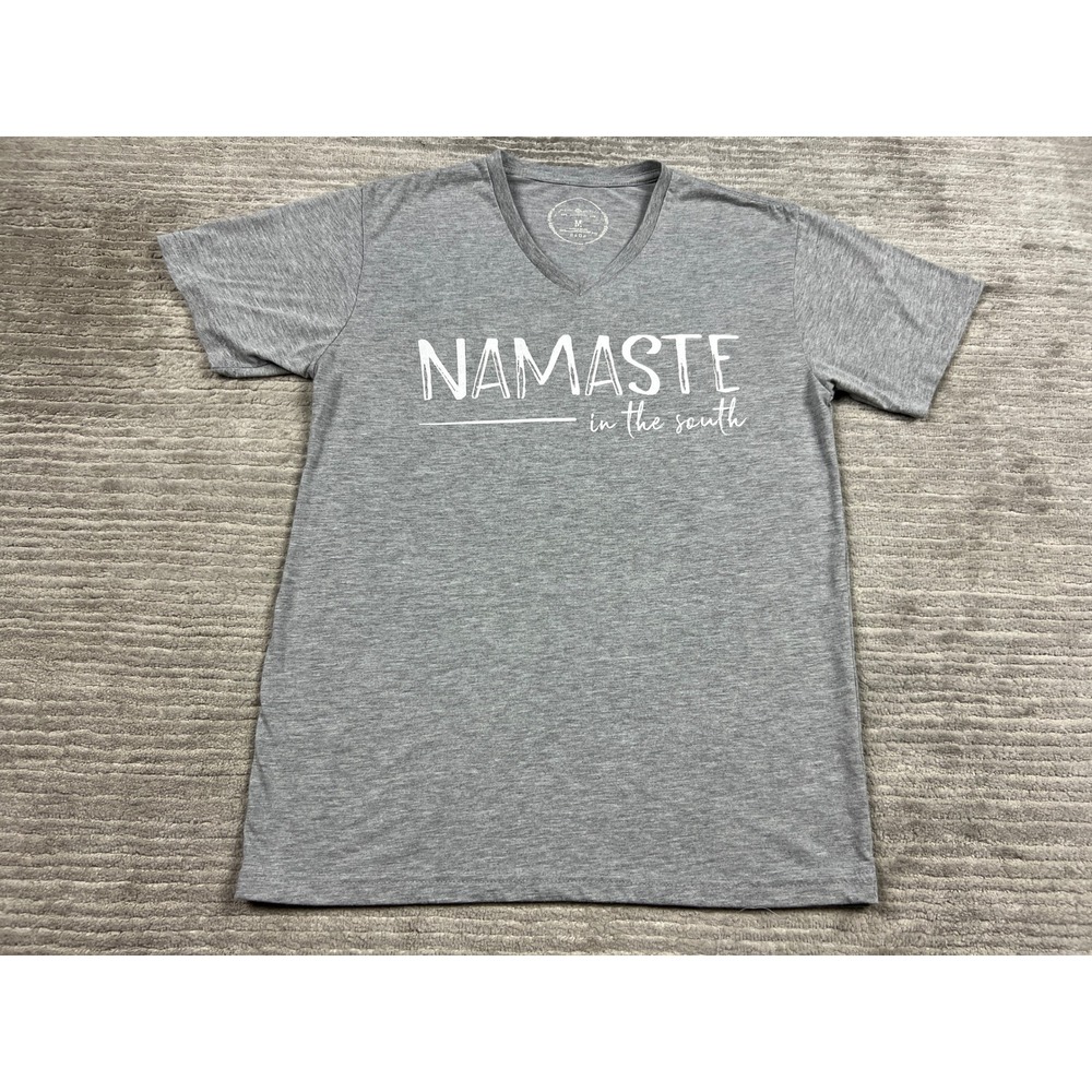 Jane Marie Graphic Tee Women Medium Gray Namaste In The South V-Neck Heathered